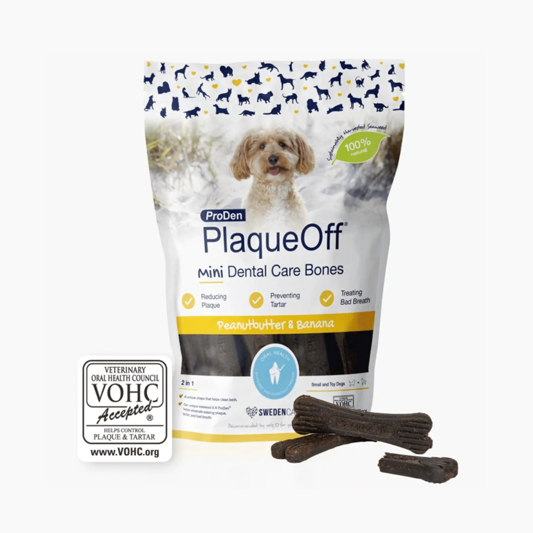 ProDen PlaqueOff® Mini Dental Care Bones – Peanut Butter & Banana